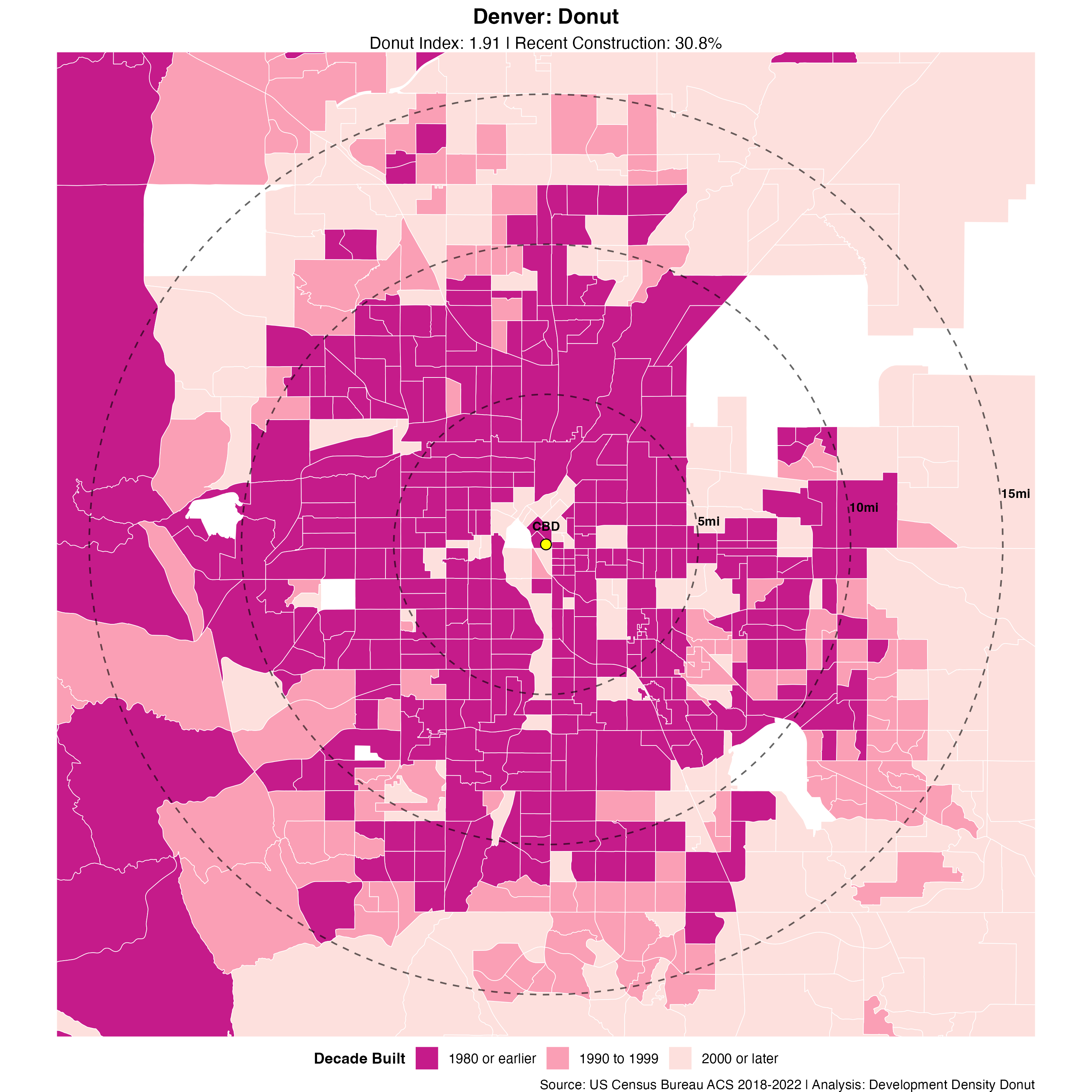 Figure 3H: Denver Development Pattern - Mountain-Constrained Donut