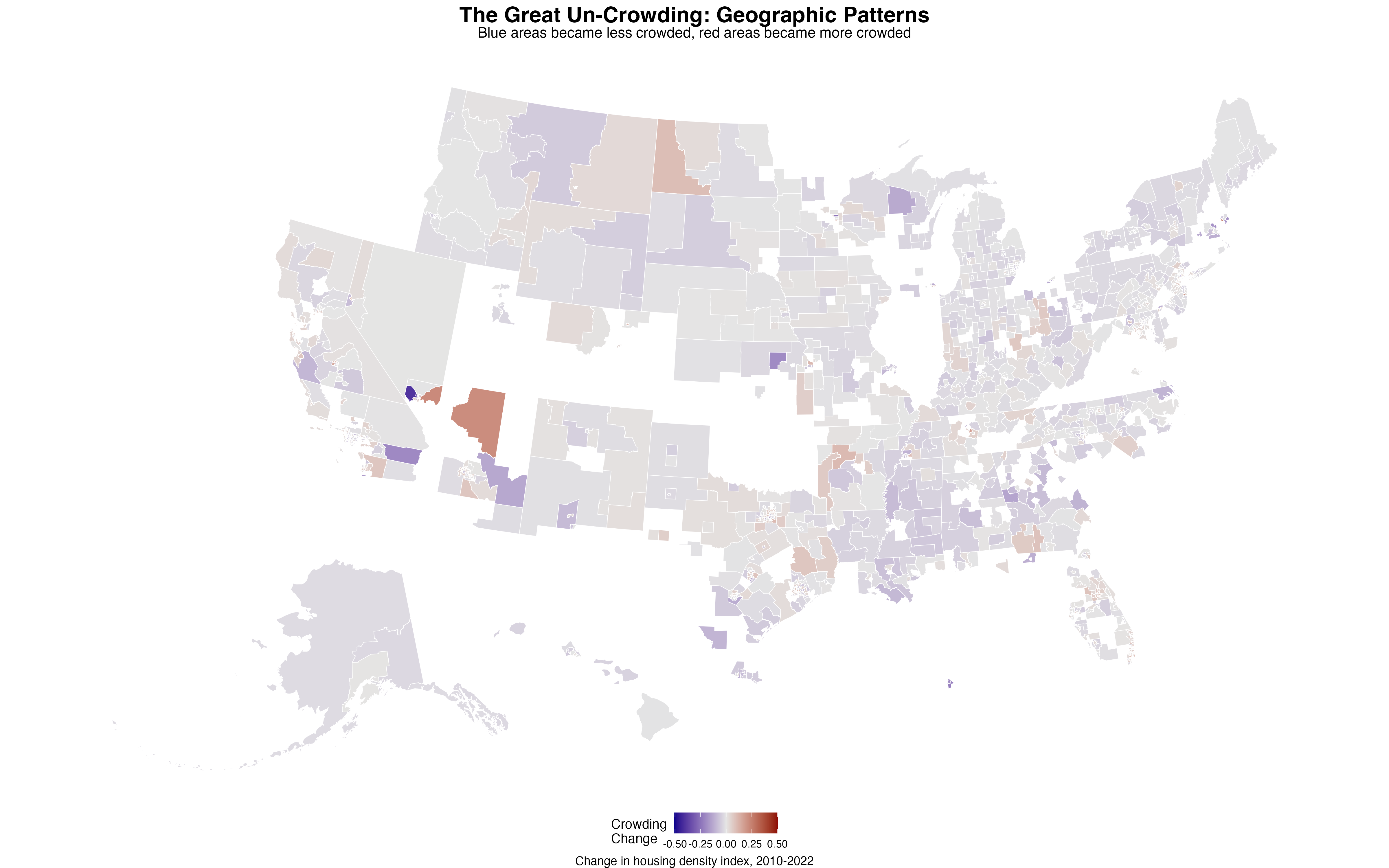 Geographic distribution of housing density changes across American metropolitan areas