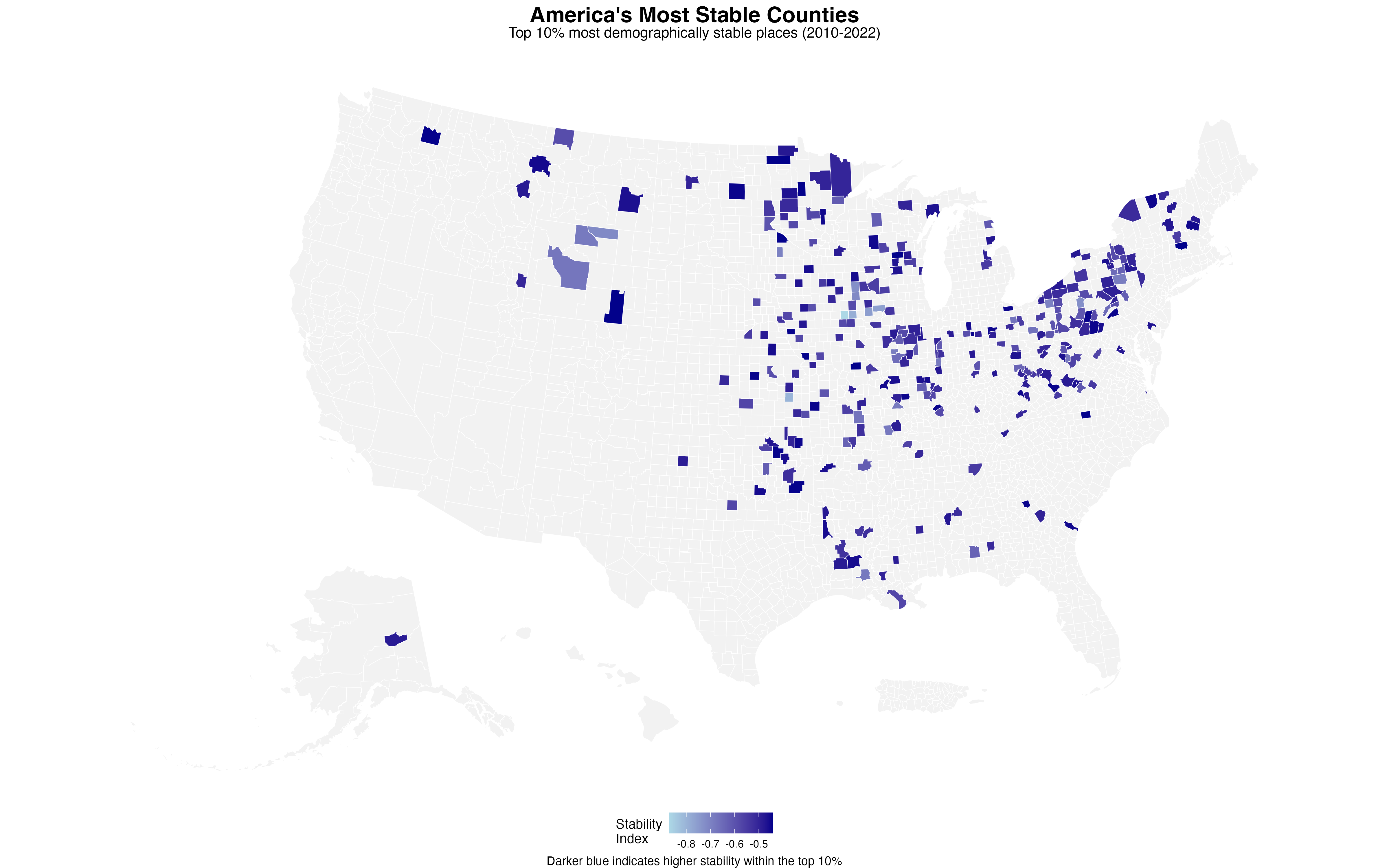 Geographic distribution of America's most demographically stable counties