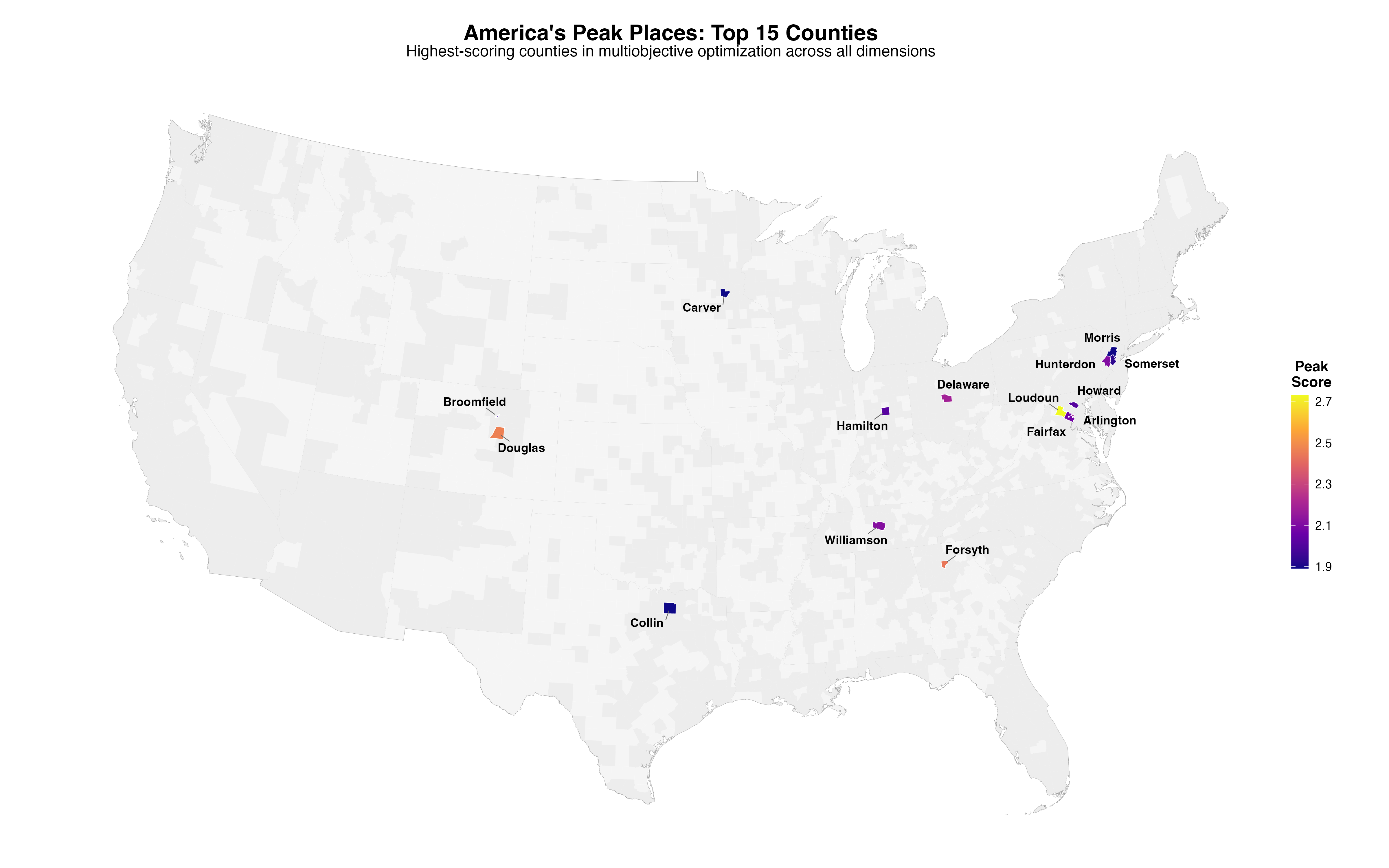 America's Peak Places: The Fifteen Highest-Scoring Counties