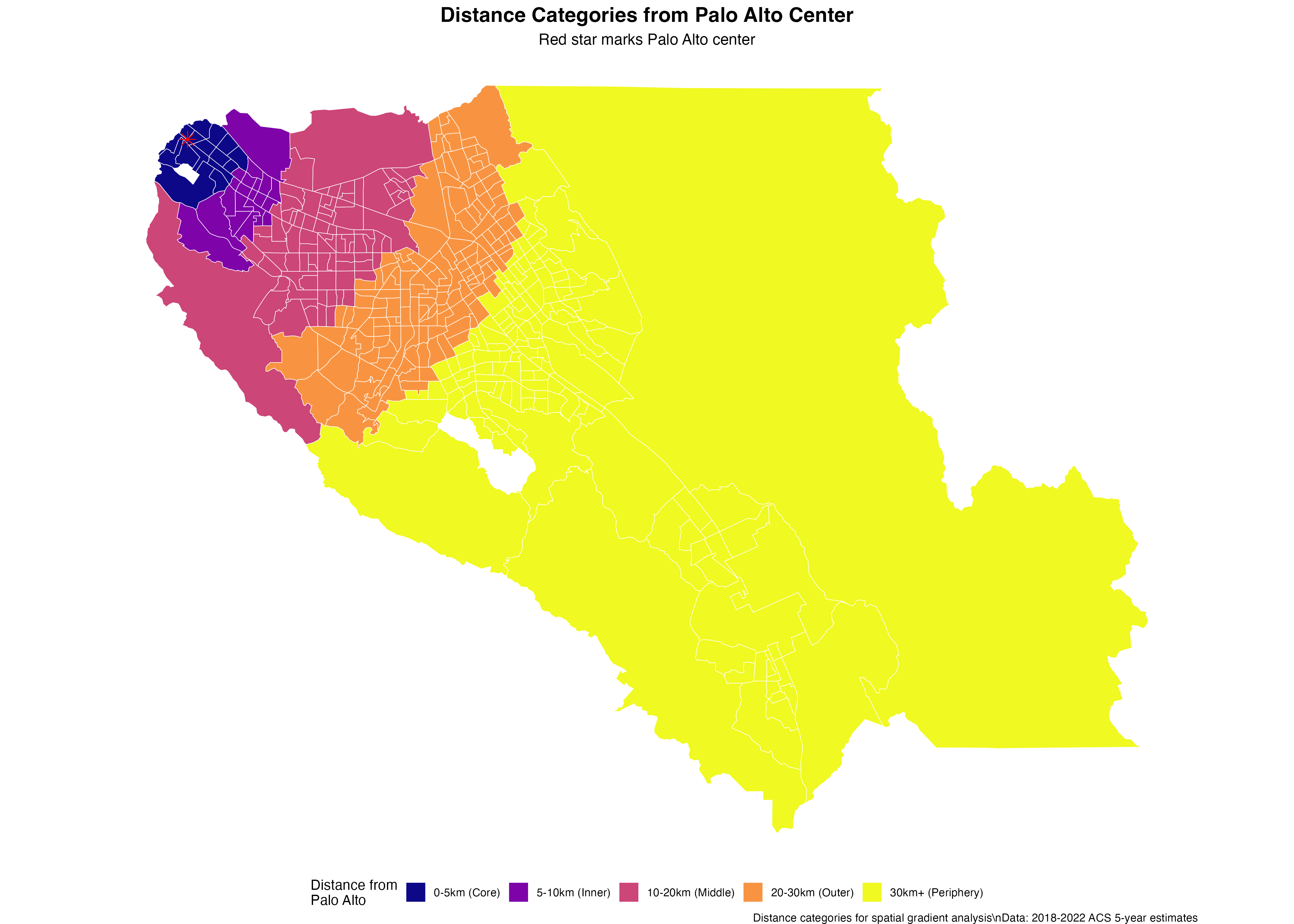 Distance categories reveal Silicon Valley's spatial structure