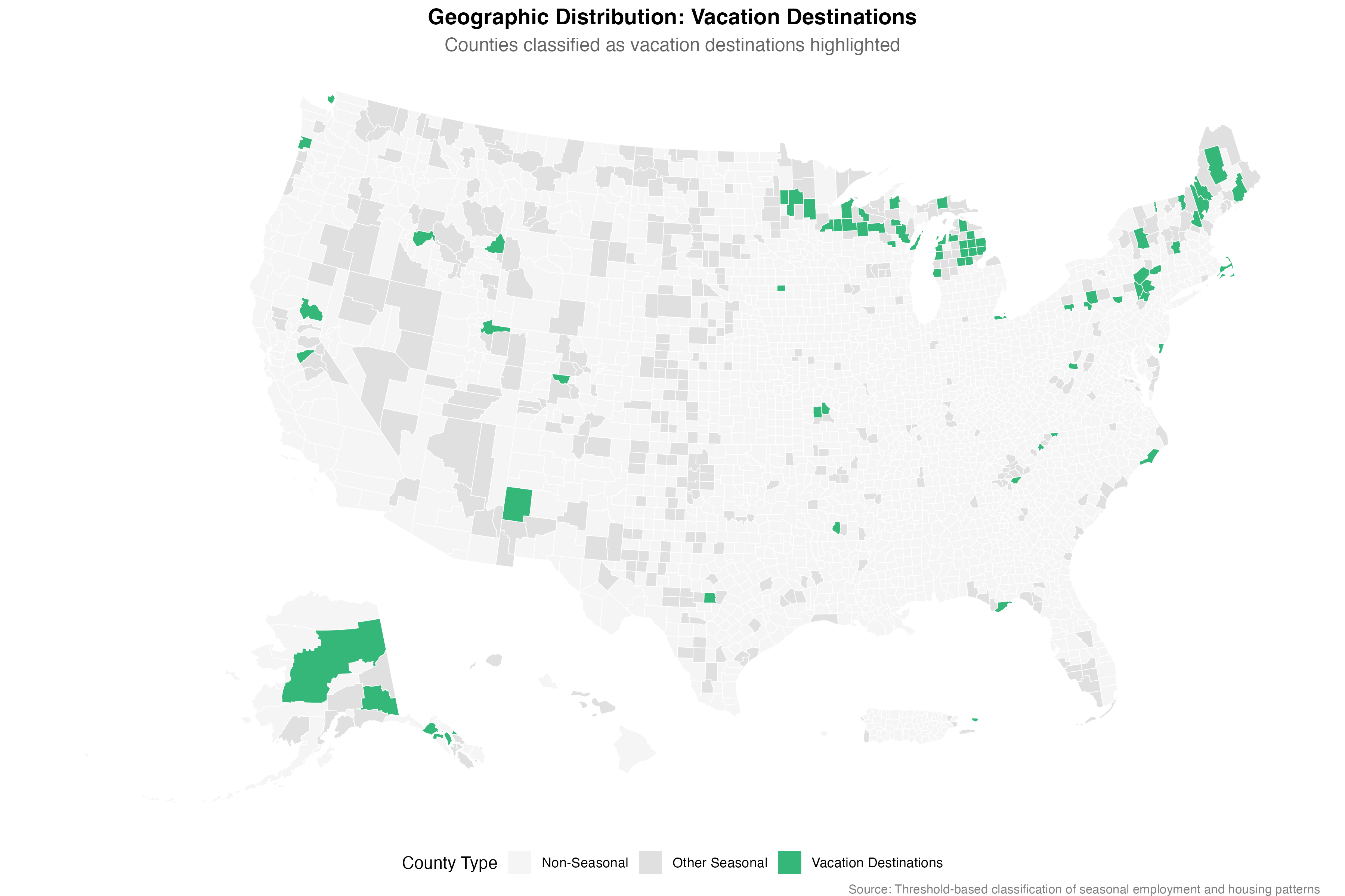 Vacation Destinations cluster in established second-home regions