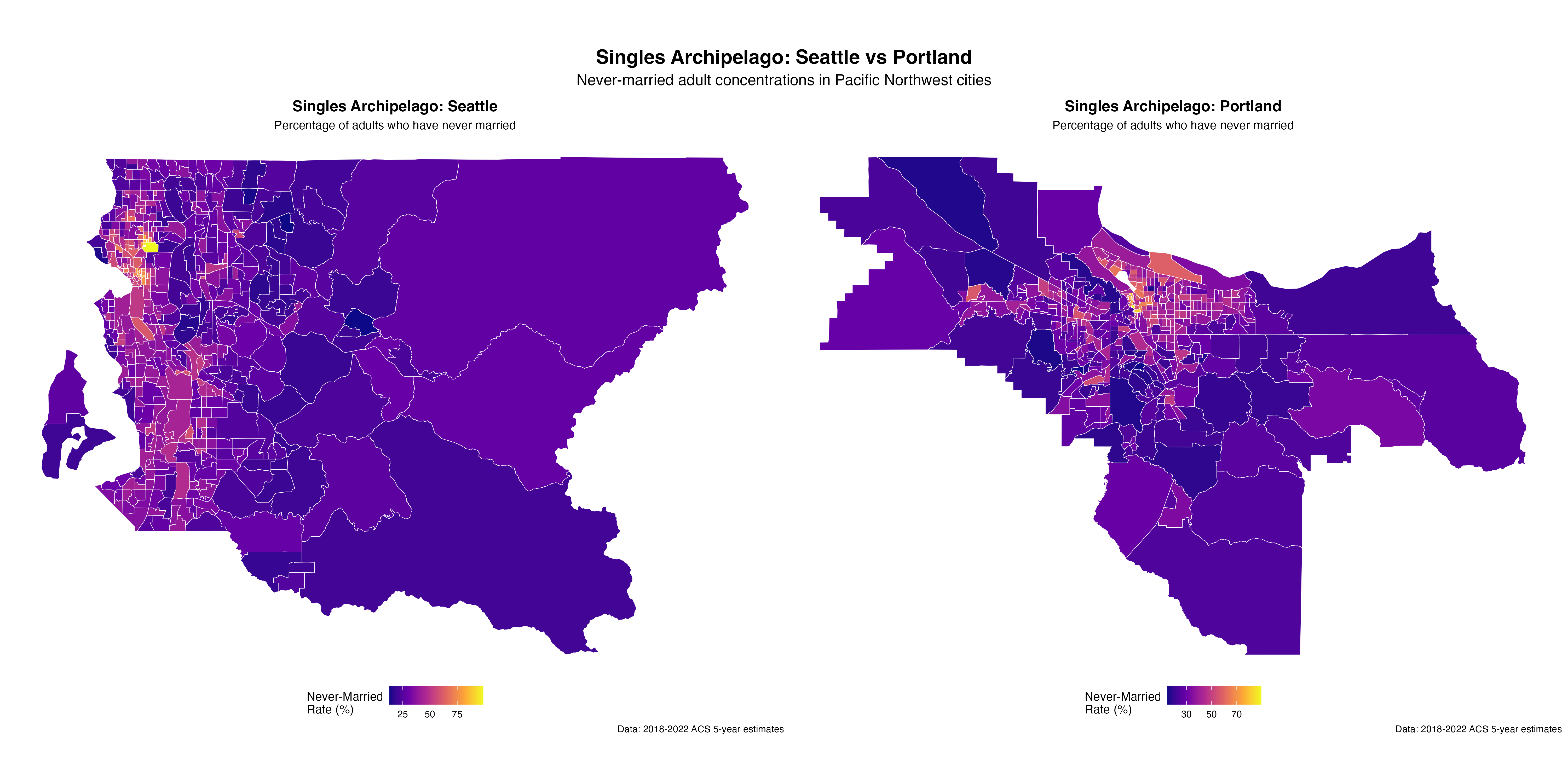 Side-by-side comparison reveals different spatial organization patterns