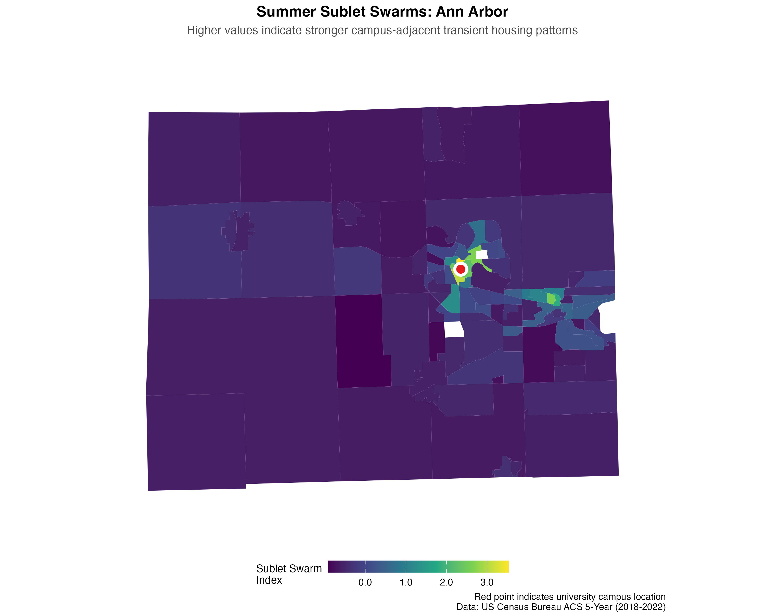 Ann Arbor's distributed university facilities create multiple sublet swarm centers