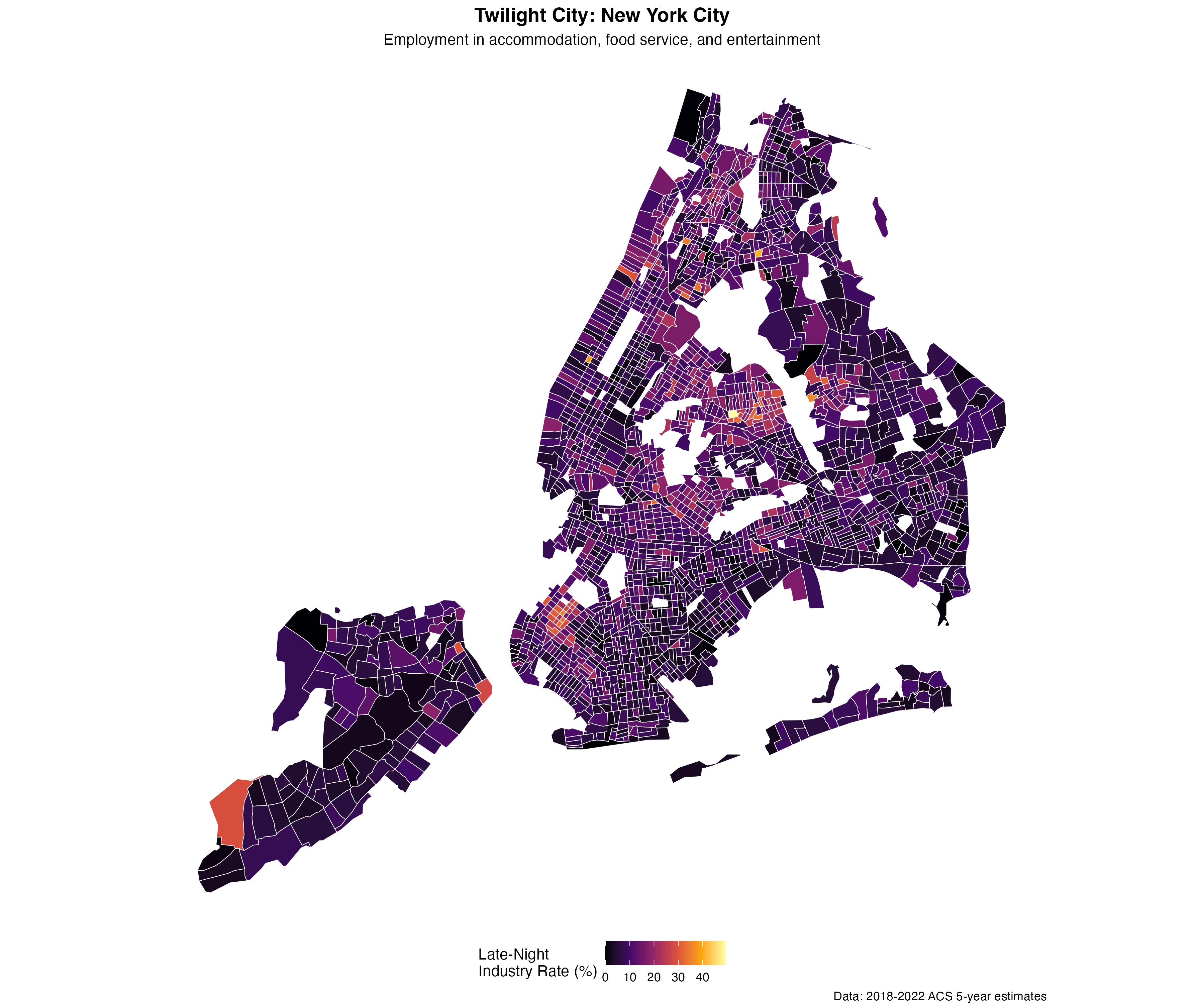 New York City late-night industry map reveals selective clustering in specialized districts