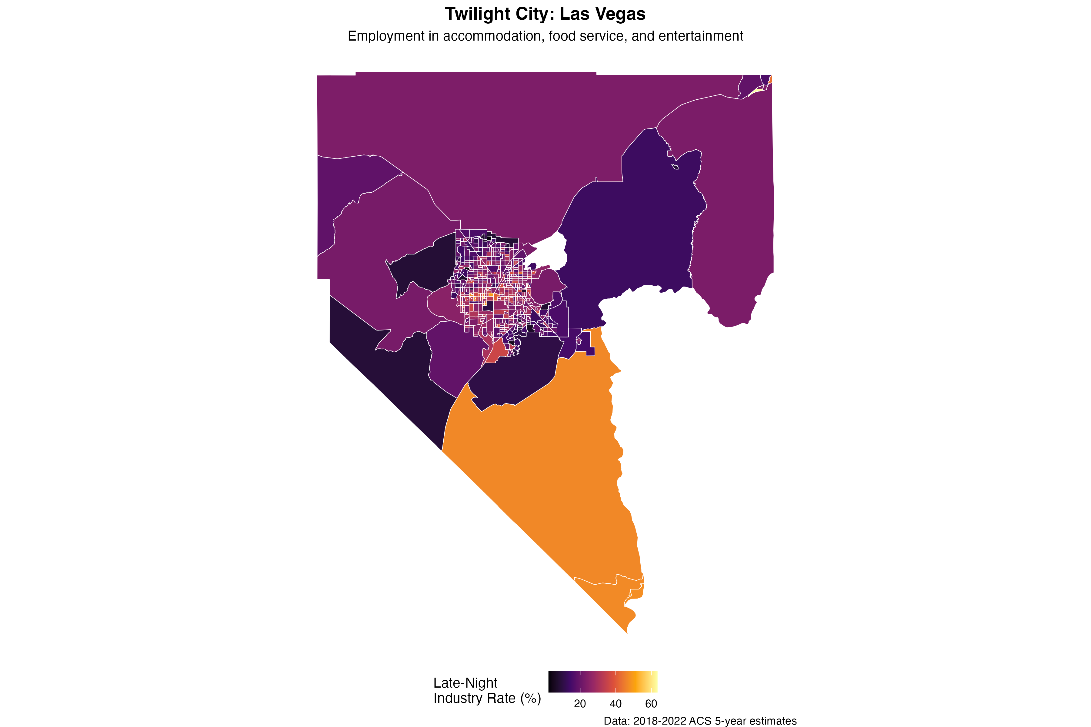 Las Vegas late-night industry map shows Strip-centered concentration with suburban extensions